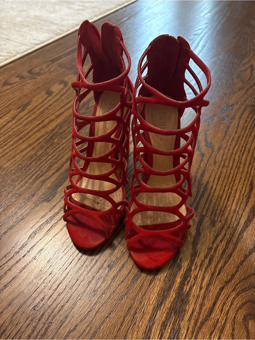 SCHUTZ Red Caged Heels Sandals Size 7.5